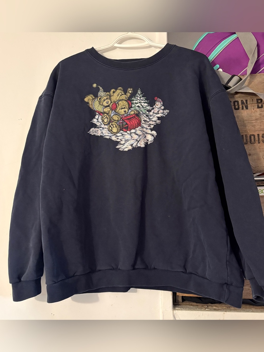 Vintage Northern Reflections Navy Holiday Bear Crewneck Sweatshirt Size Large